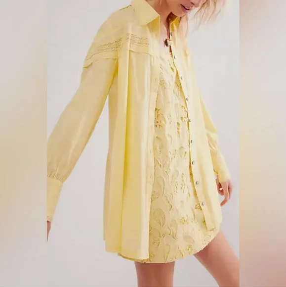 🌼NWT Free People Two Piece Co-ord Set Yellow Floral Eyelet Dress Size XS - Picture 5 of 10